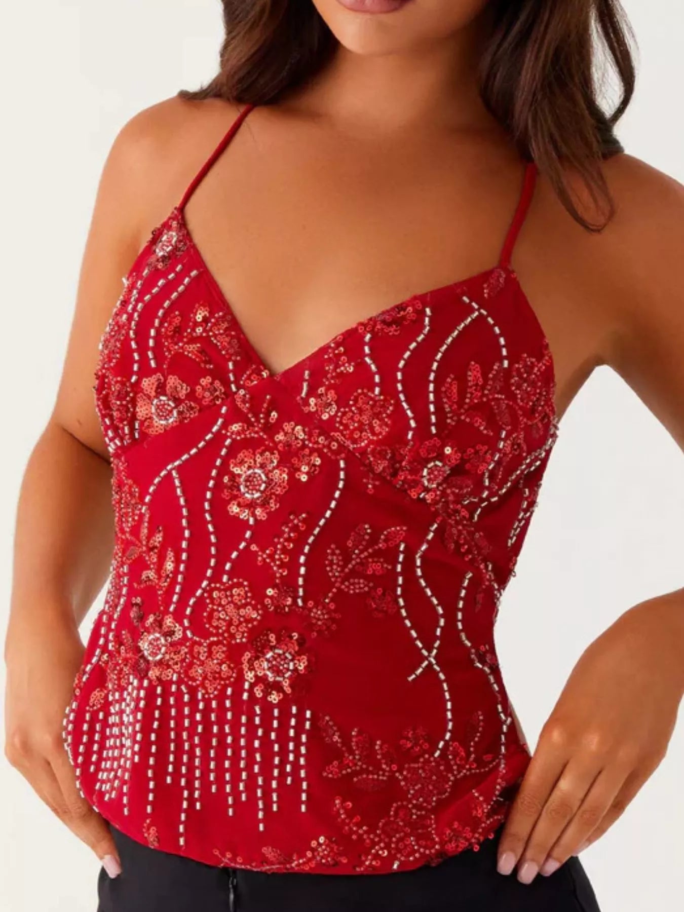 Embroidered Sequin Tie Back Cami