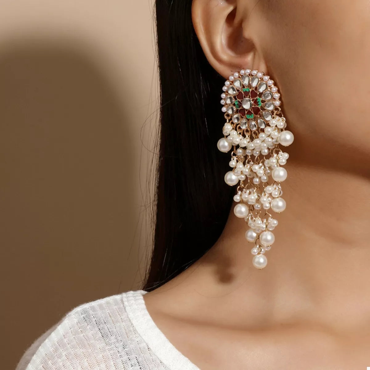 Elegant Pearl Fringe Dangle Earrings – Statement Drop Jewelry for Women