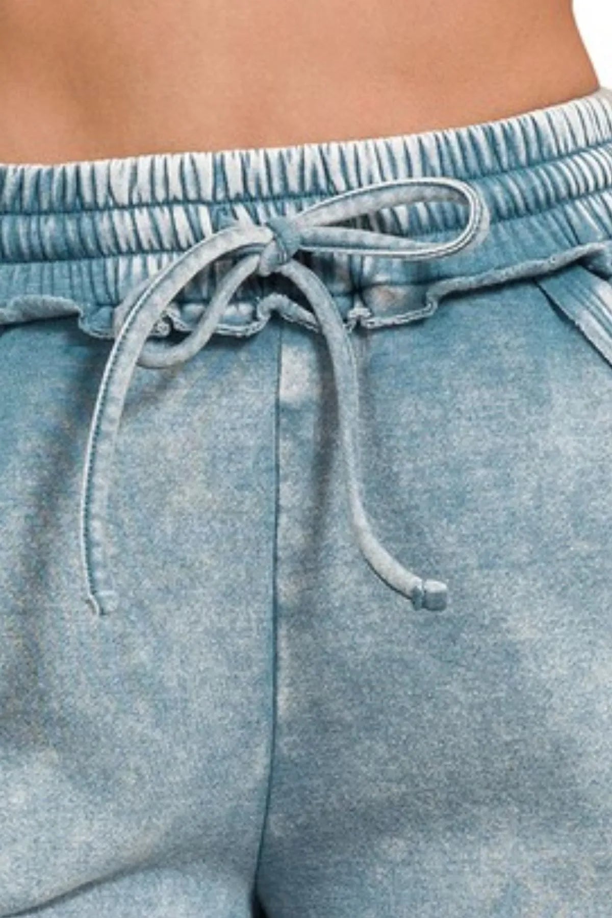 Dusty Blue Acid Wash Fleece Shorts