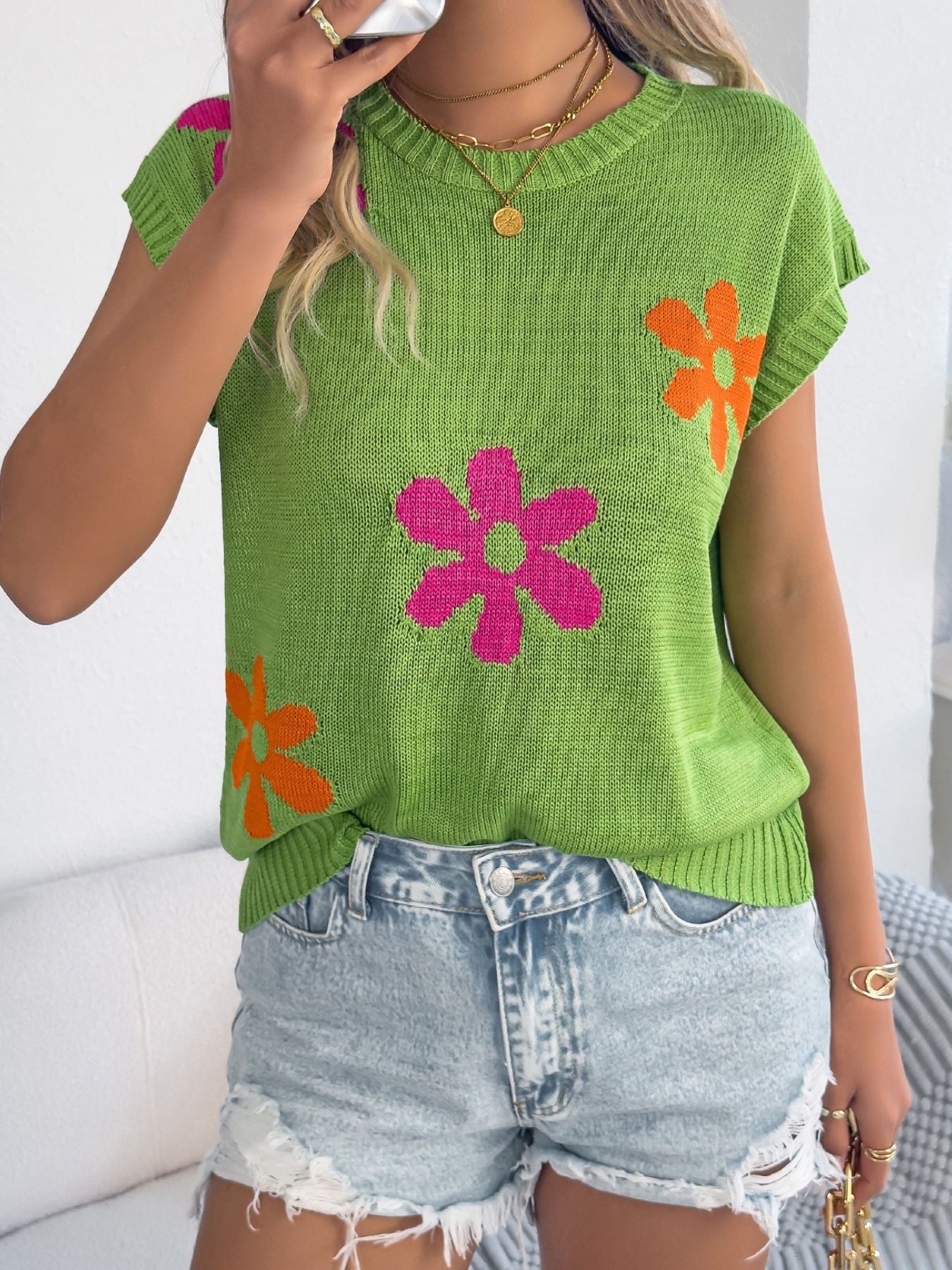 Flower Round Neck Sweater