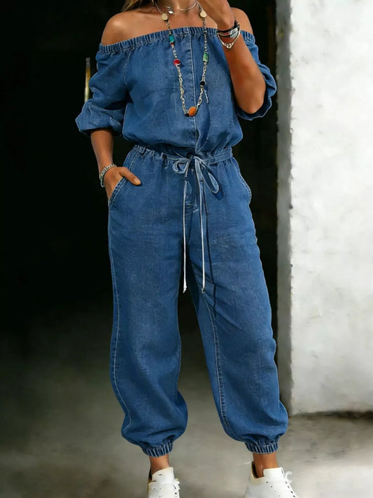 Off Shoulder Jumpsuit with Pockets