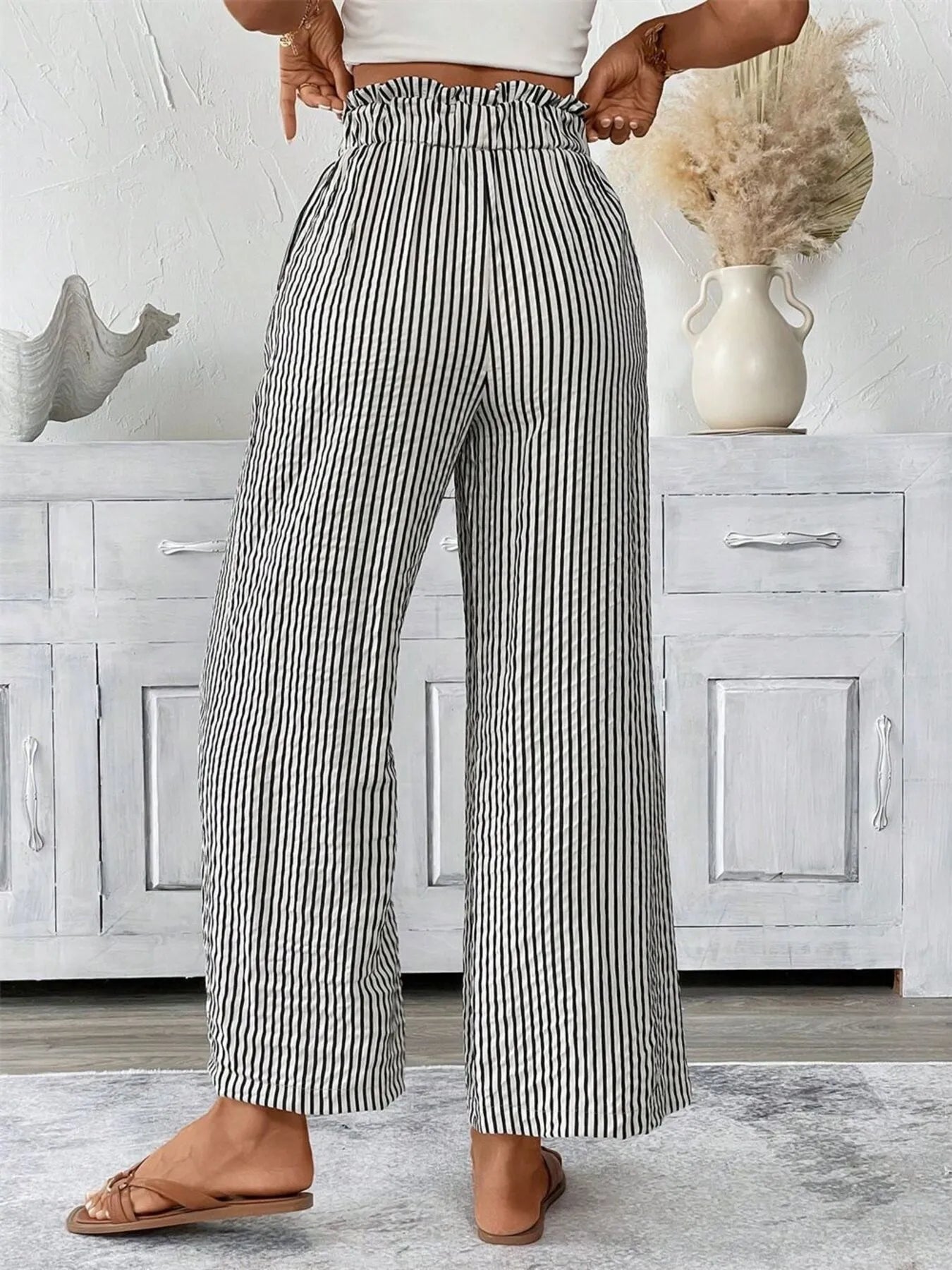 Signature Striped Paper Bag Pants (Full Size)