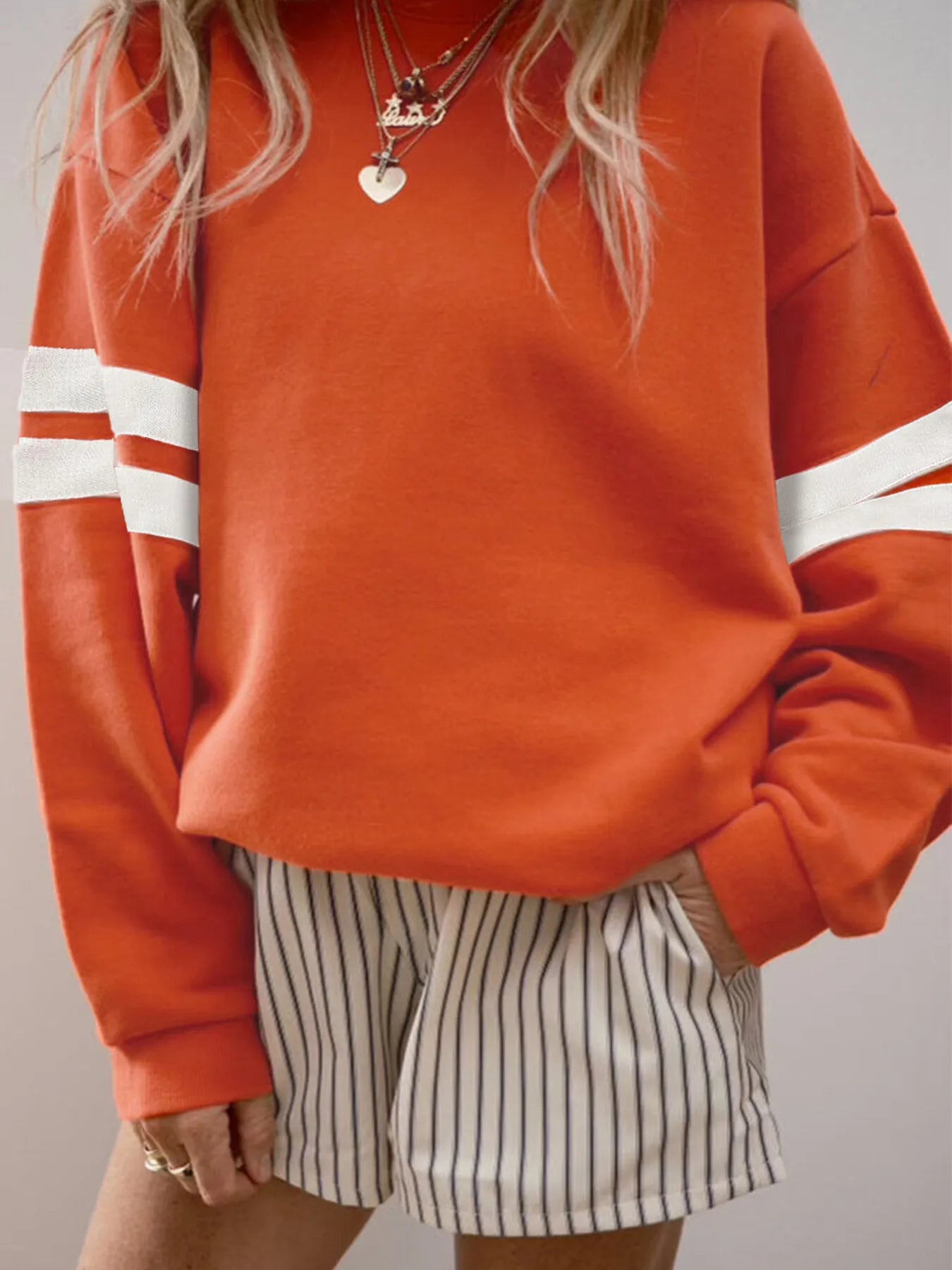 Stripe Round Neck Long Sleeve Sweatshirt