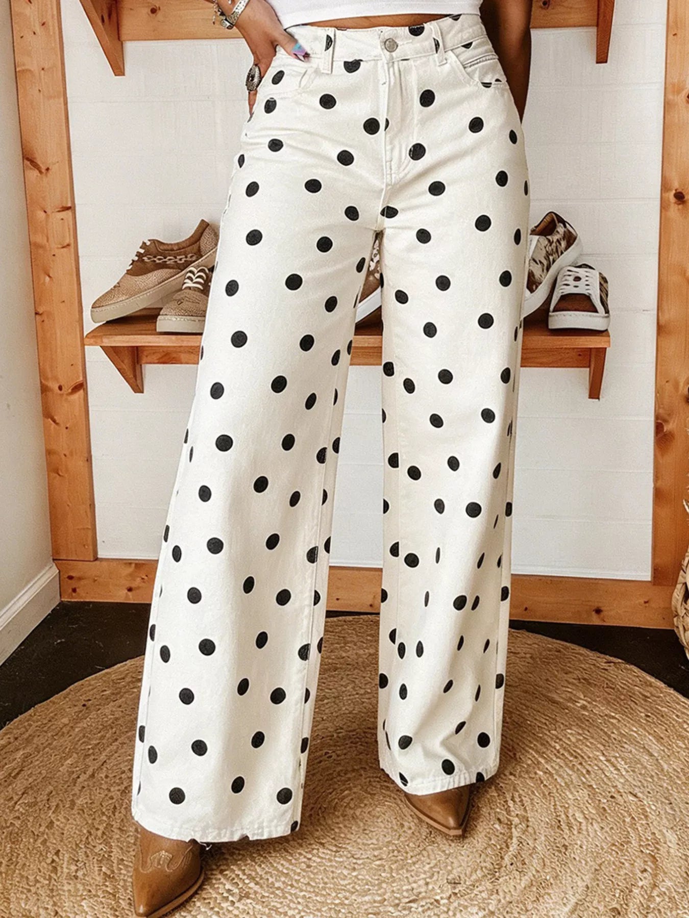 Polka Dot Wide-Leg Jeans