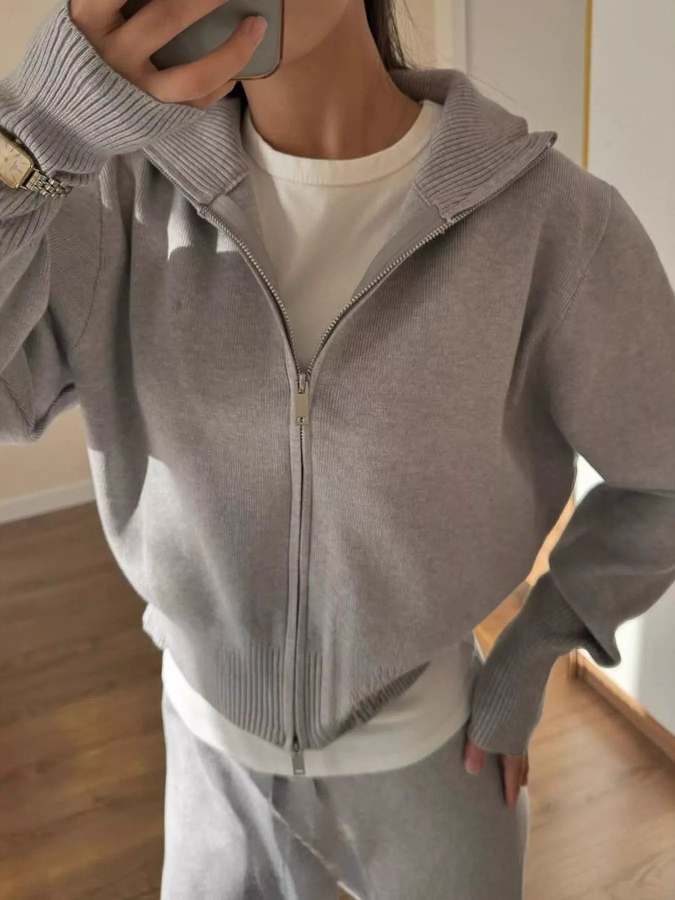 Plush Zip-Up Hoodie and Pants Set