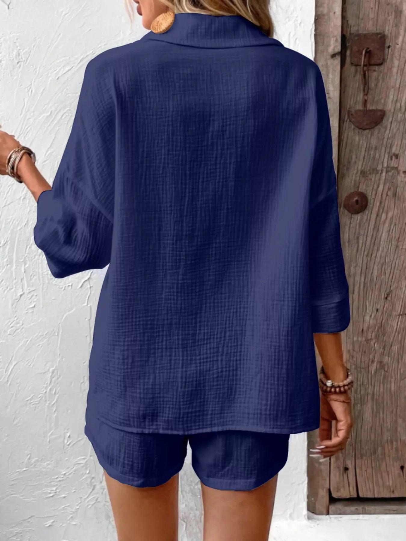 Button Detail Top and Shorts Set