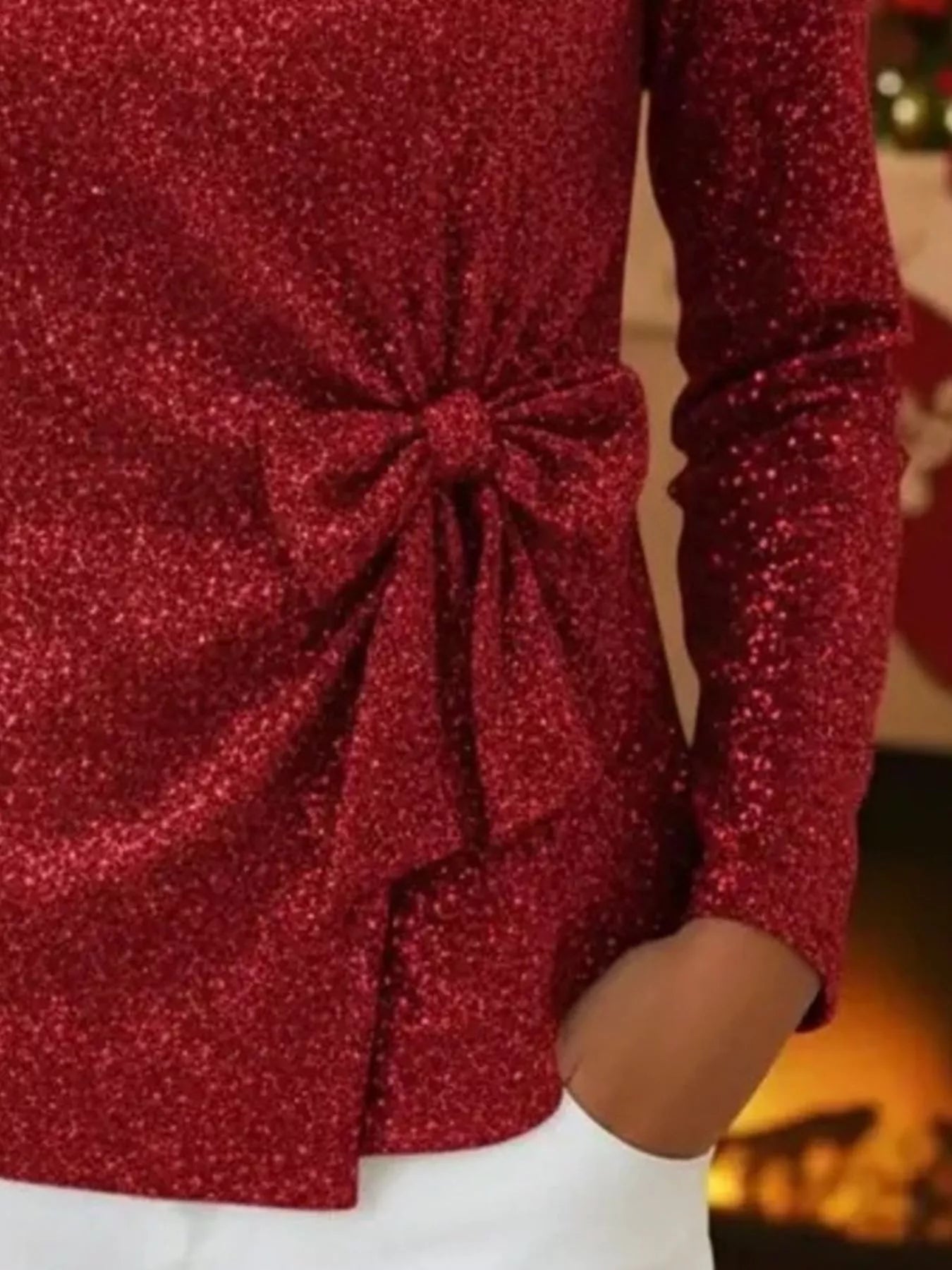 Full Size Sequin Bow Round Neck Top Plus Size