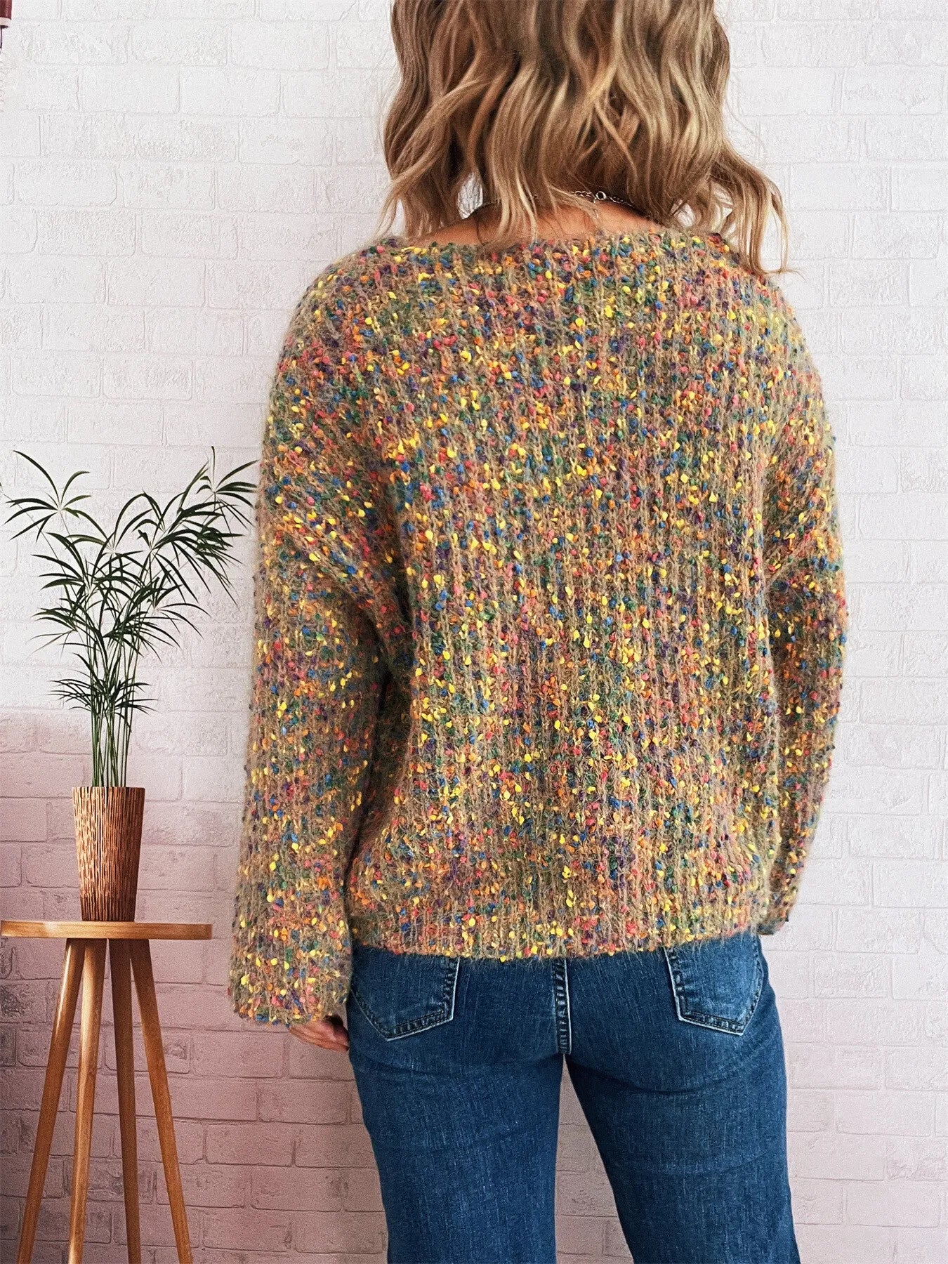Women’s Colorful Long Sleeve Sweater – Vibrant Knit Pullover for Fall & Winter