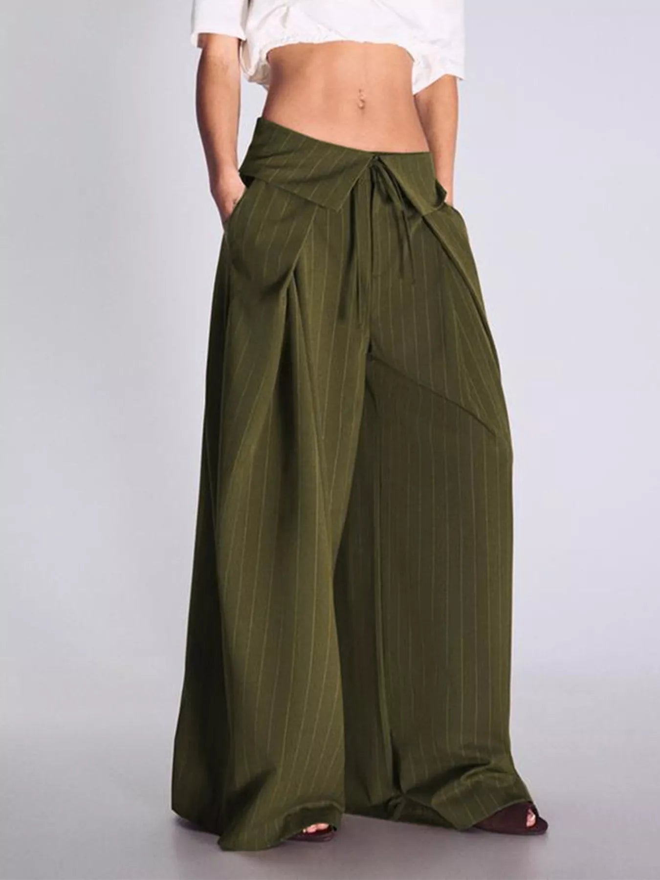 High-Waisted Wide-Leg Pinstripe Pants
