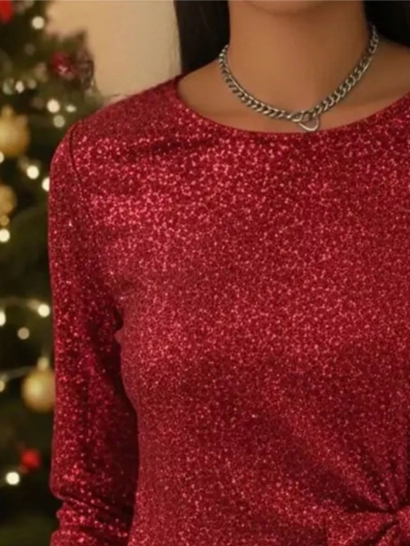 Full Size Sequin Bow Round Neck Top Plus Size