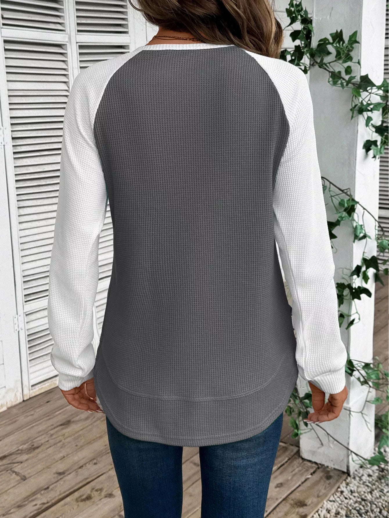 Contrast Raglan Sleeve Waffle Knit T-Shirt