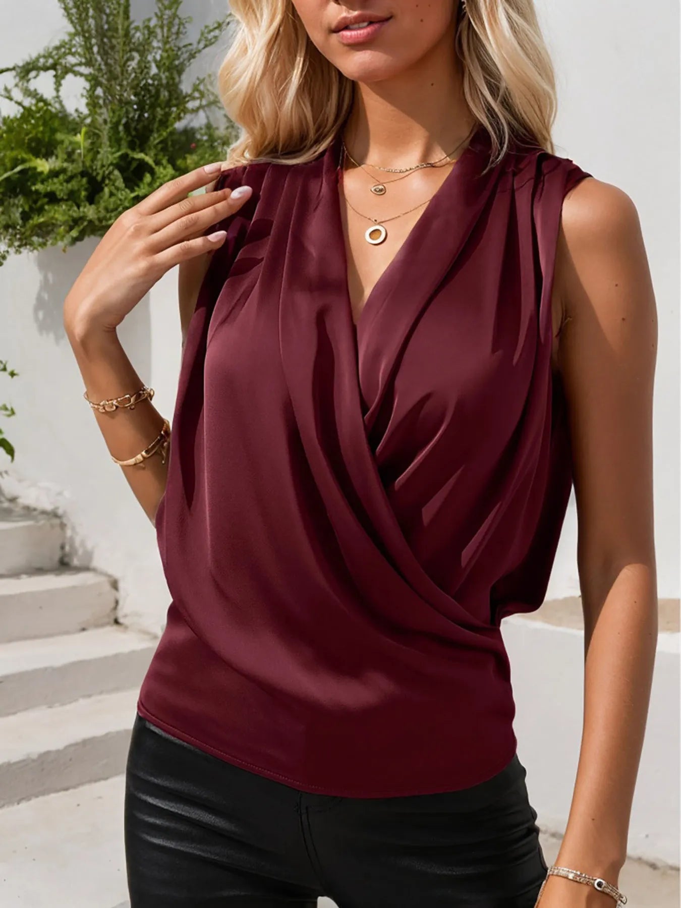 Surplice Sleeveless Top – Ruched, Effortless Chic
