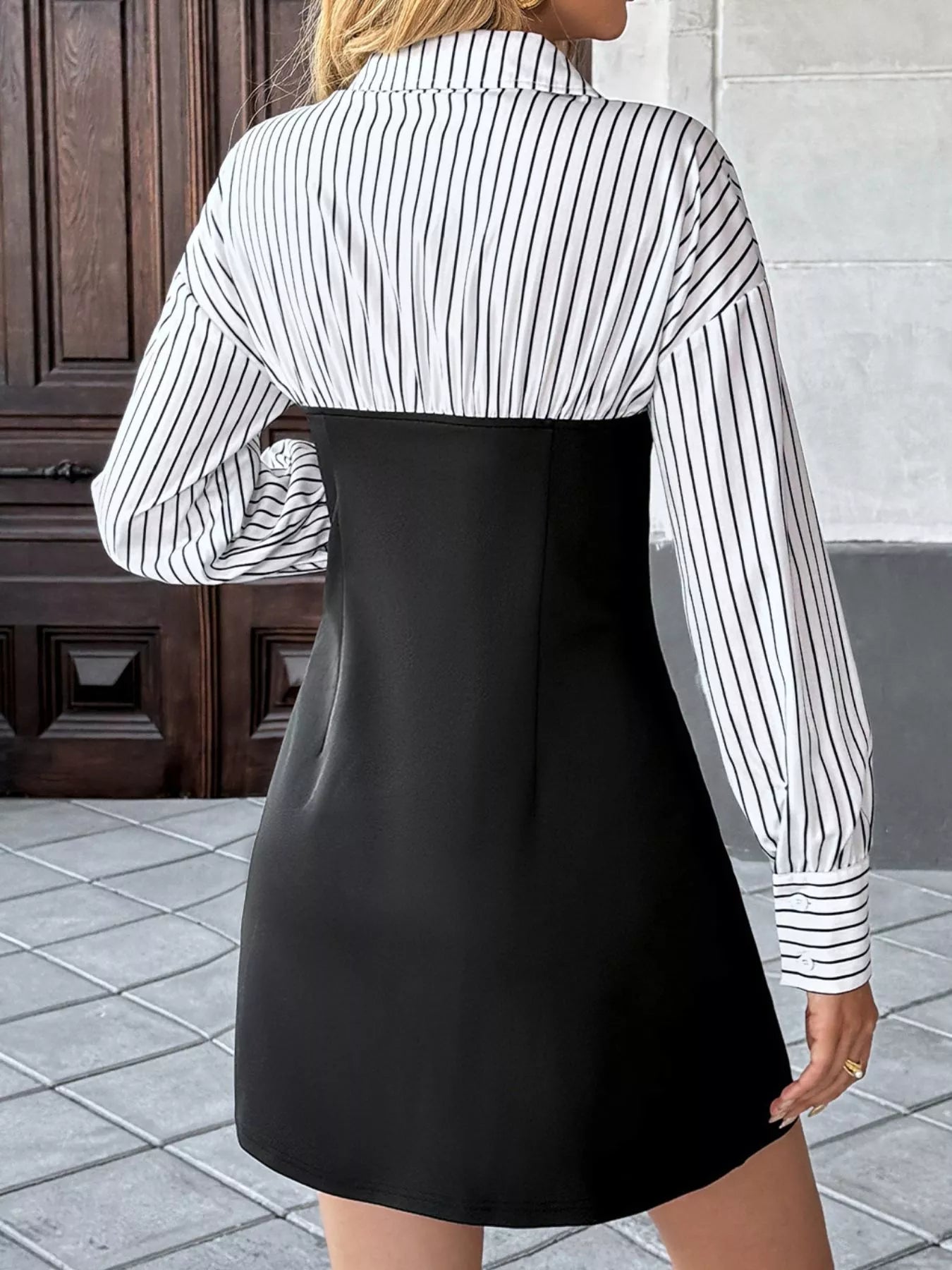 Striped Shirt Panel Bodycon Mini Dress