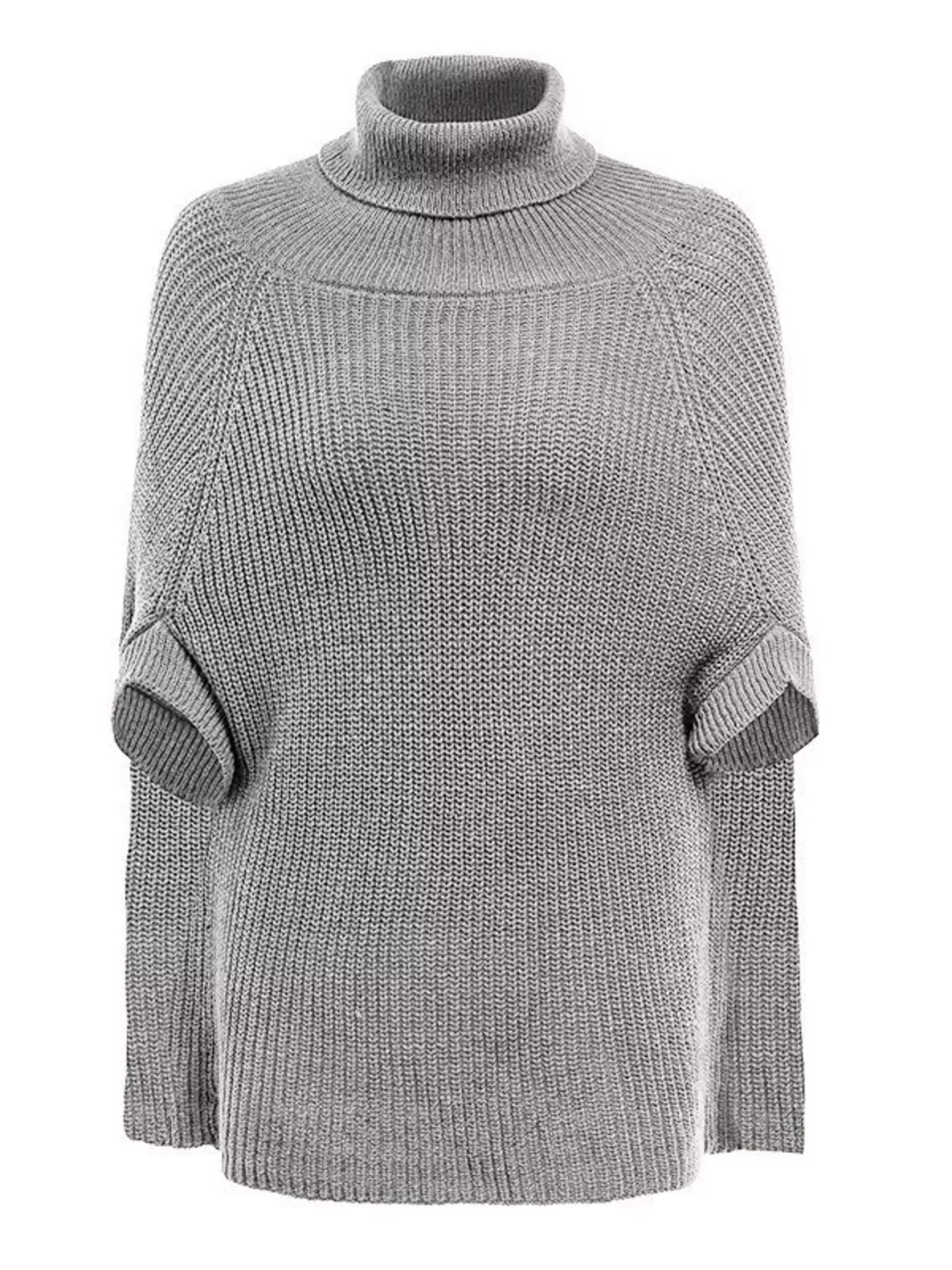 Full Size Turtleneck Knitted Cape Sweater Plus Size