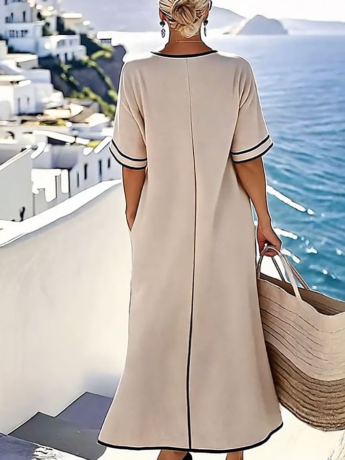 Women's Holiday Casual Contrast Loose Bow Dress