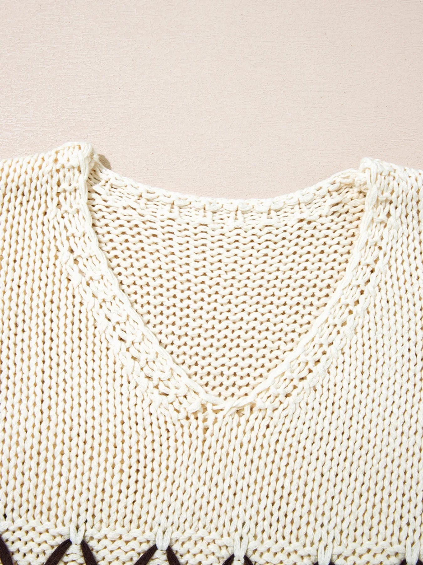 Contrast Stitch Detail V Neck Drop Shoulder Sweater