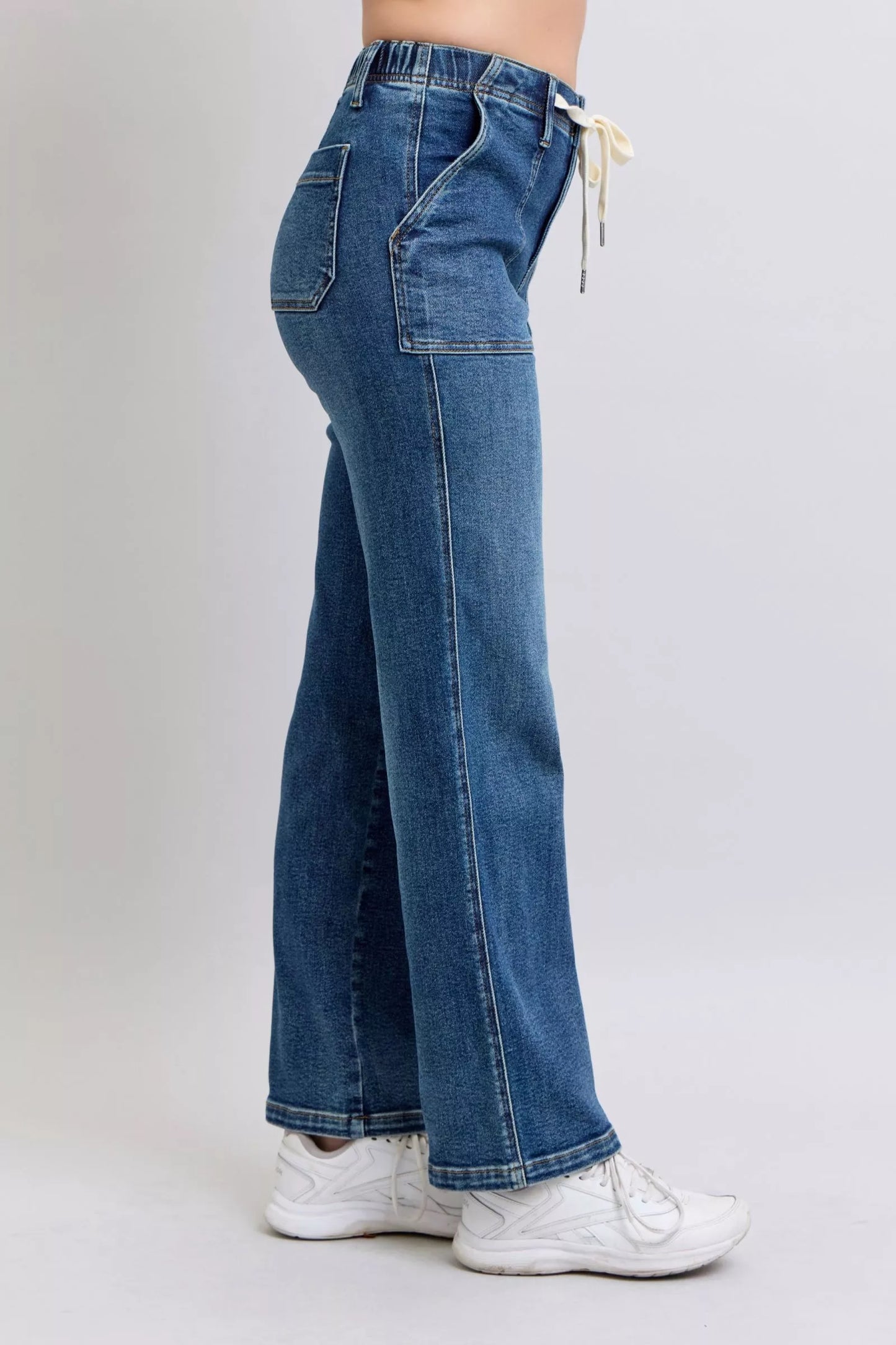 Relaxed Drawstring Straight-Leg Jeans