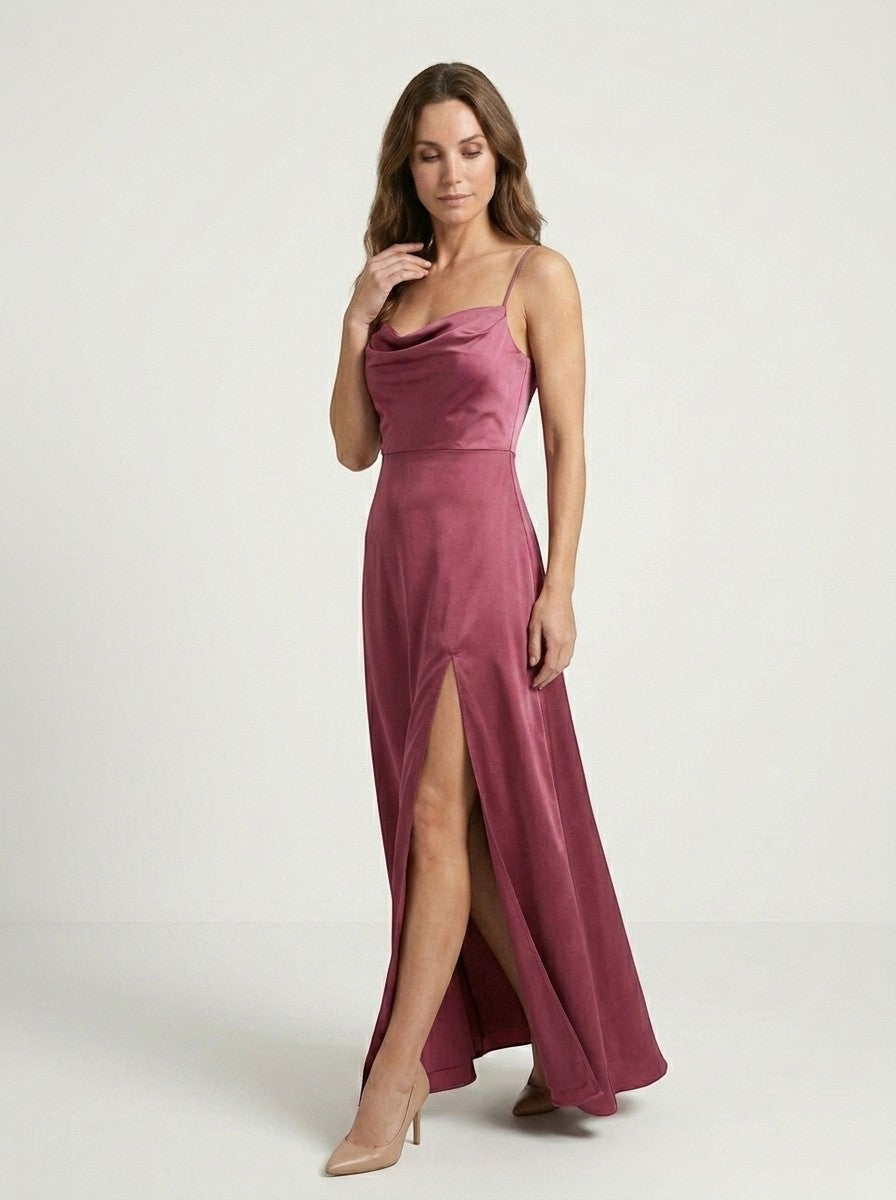 Charlotte — Elegant Sleeveless Maxi Dress With Draped Neckline Evening Gown pink
