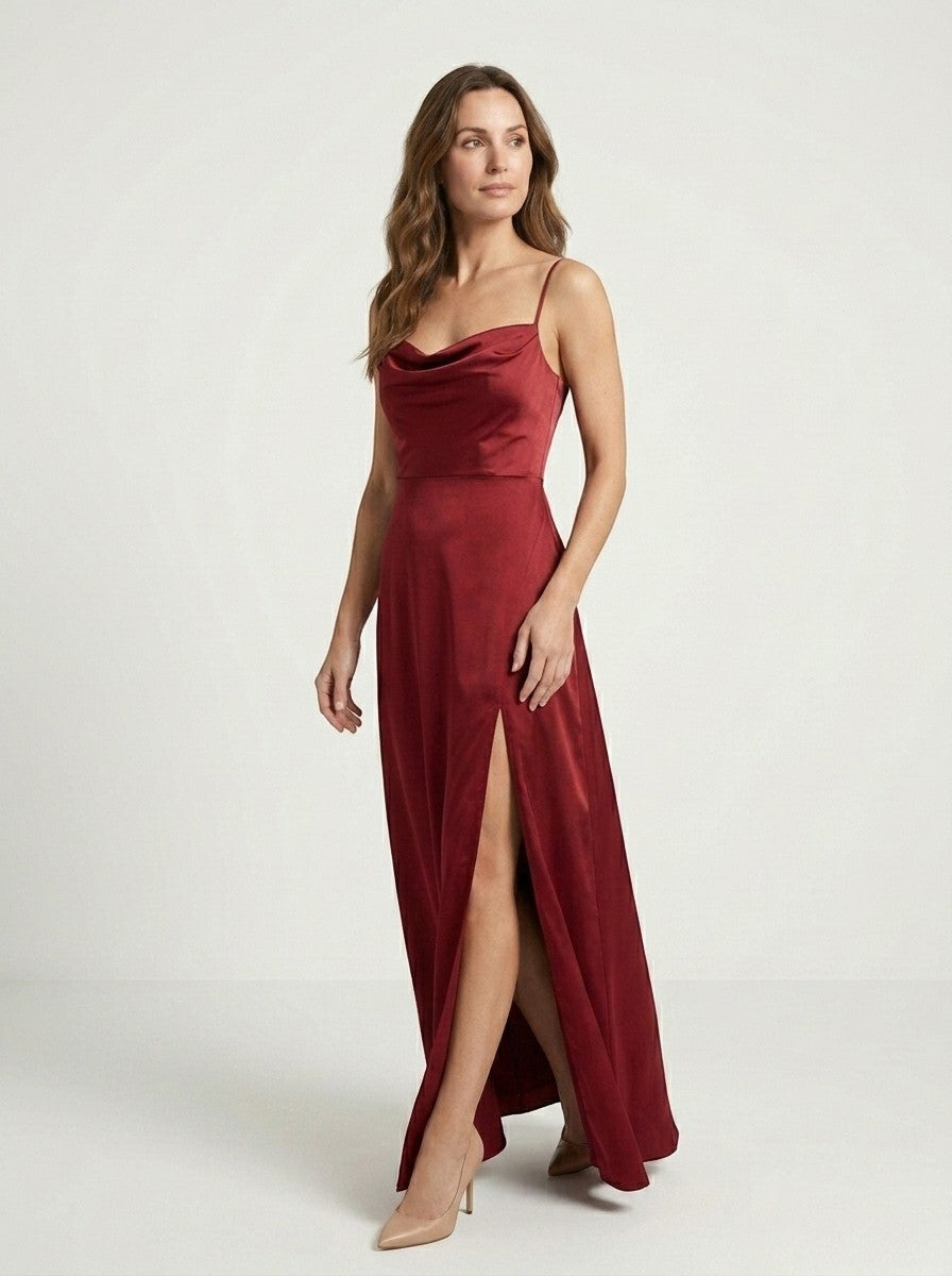 Charlotte — Elegant Sleeveless Maxi Dress With Draped Neckline Evening Gown red