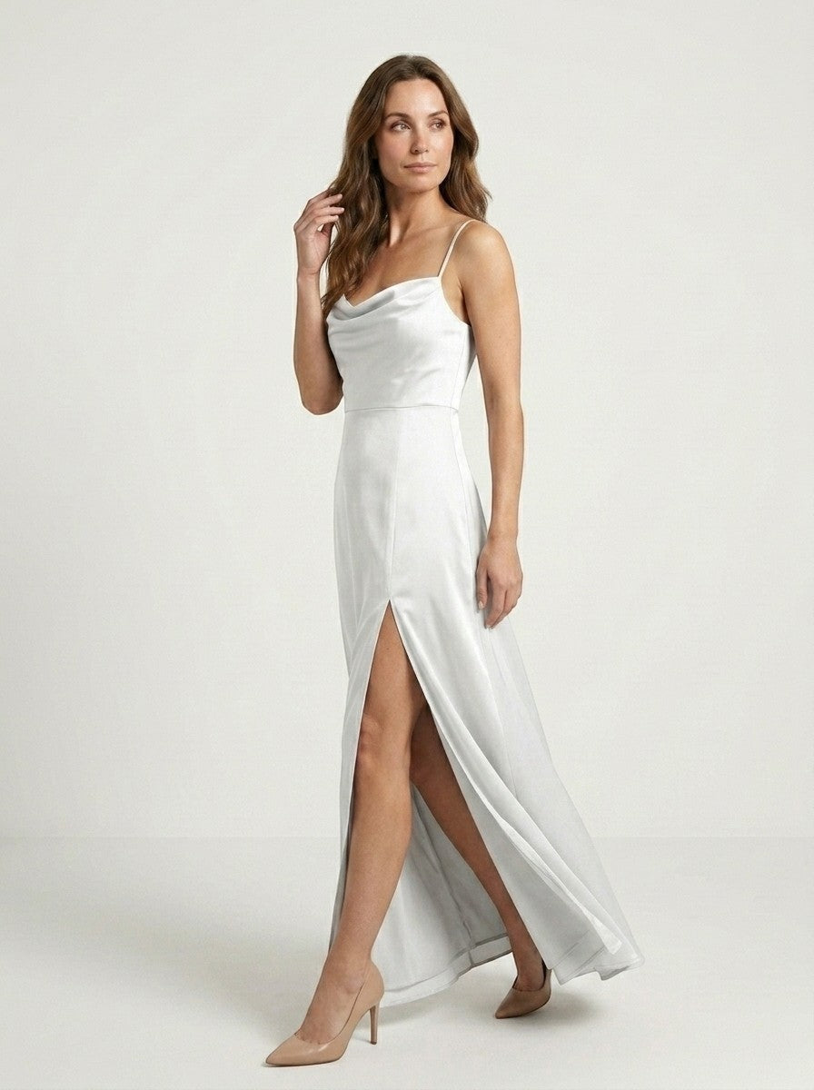 Charlotte — Elegant Sleeveless Maxi Dress With Draped Neckline Evening Gown white