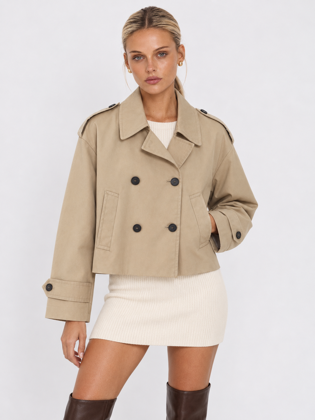 Women's Cropped Double-Breasted Trench Jacket COLETTE
