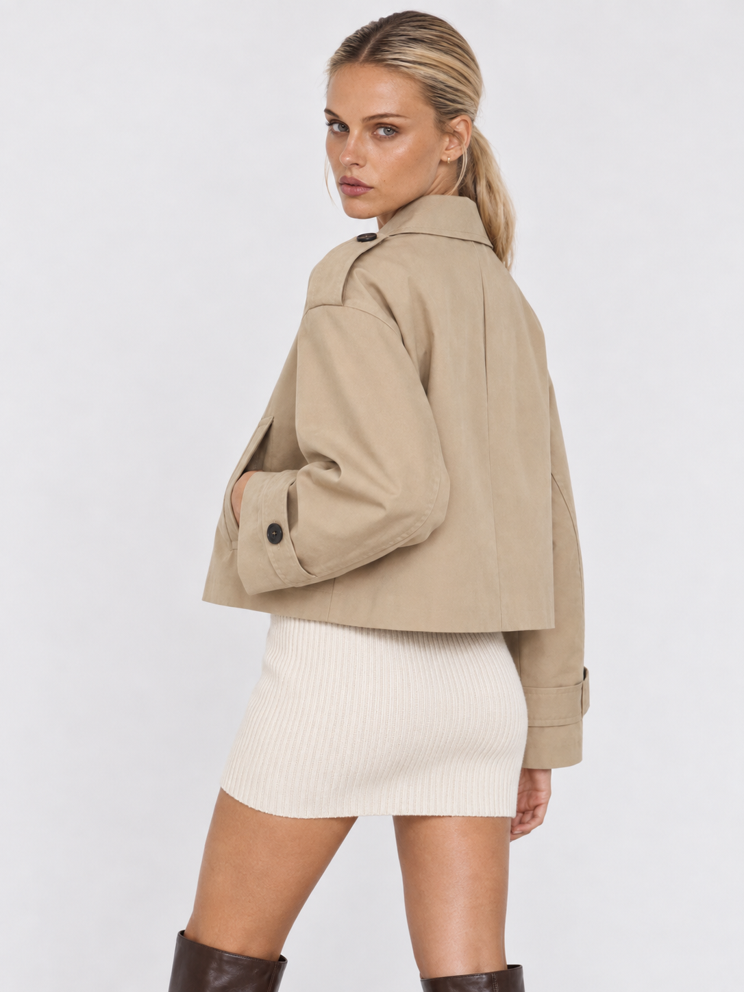 Women's Cropped Double-Breasted Trench Jacket COLETTE