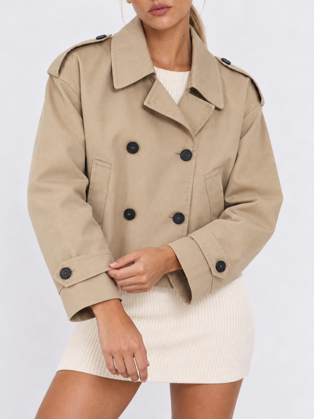 Women's Cropped Double-Breasted Trench Jacket COLETTE