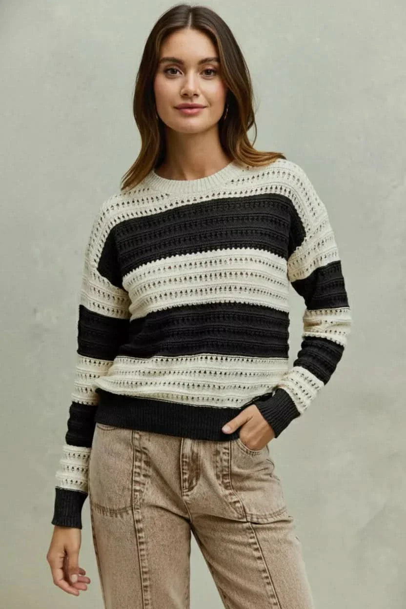 Chic Wide Stripe Knit Pullover Sweater