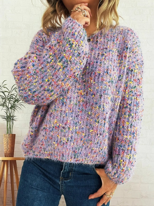Women’s Colorful Long Sleeve Sweater – Vibrant Knit Pullover for Fall & Winter