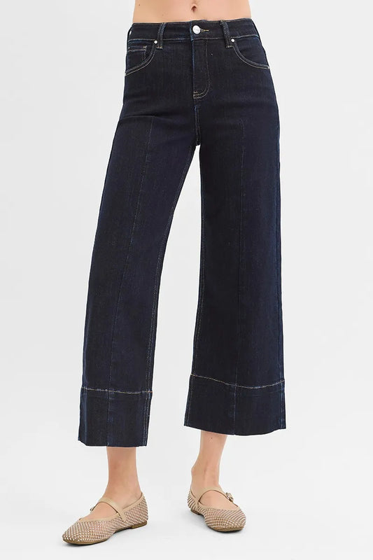 Tummy Control High Rise Crop Jeans with Wide Seam Detail