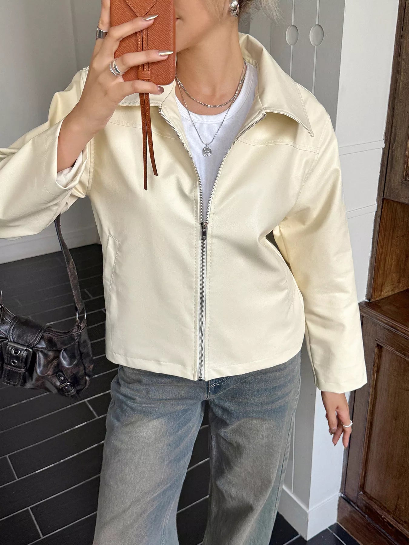 Zip Up Leather Jacket