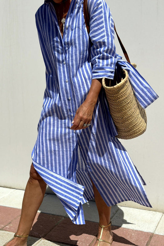 Camila | Stylish Striped Slit Shirt Dress