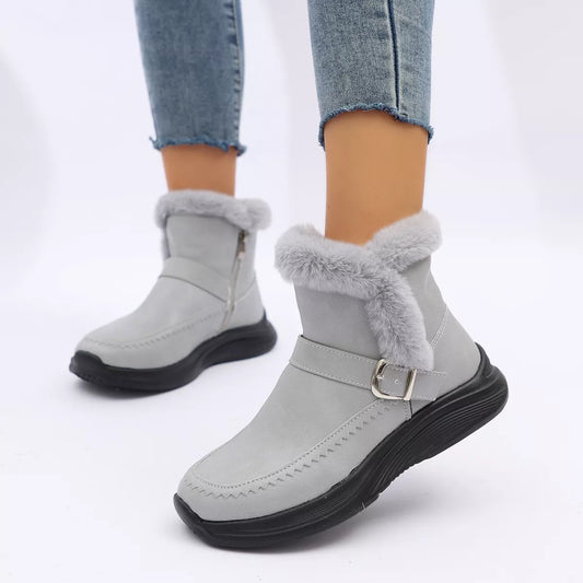 Ankle Boots with Fur Lining - Faux Fur