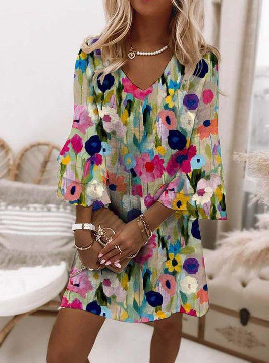 Tabitha - V-Neck Mini Dress with Romantic Floral Print