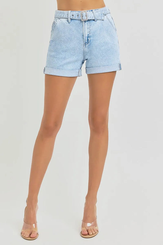 RISEN Full Size High Rise Belted Roll Up Shorts Plus Size