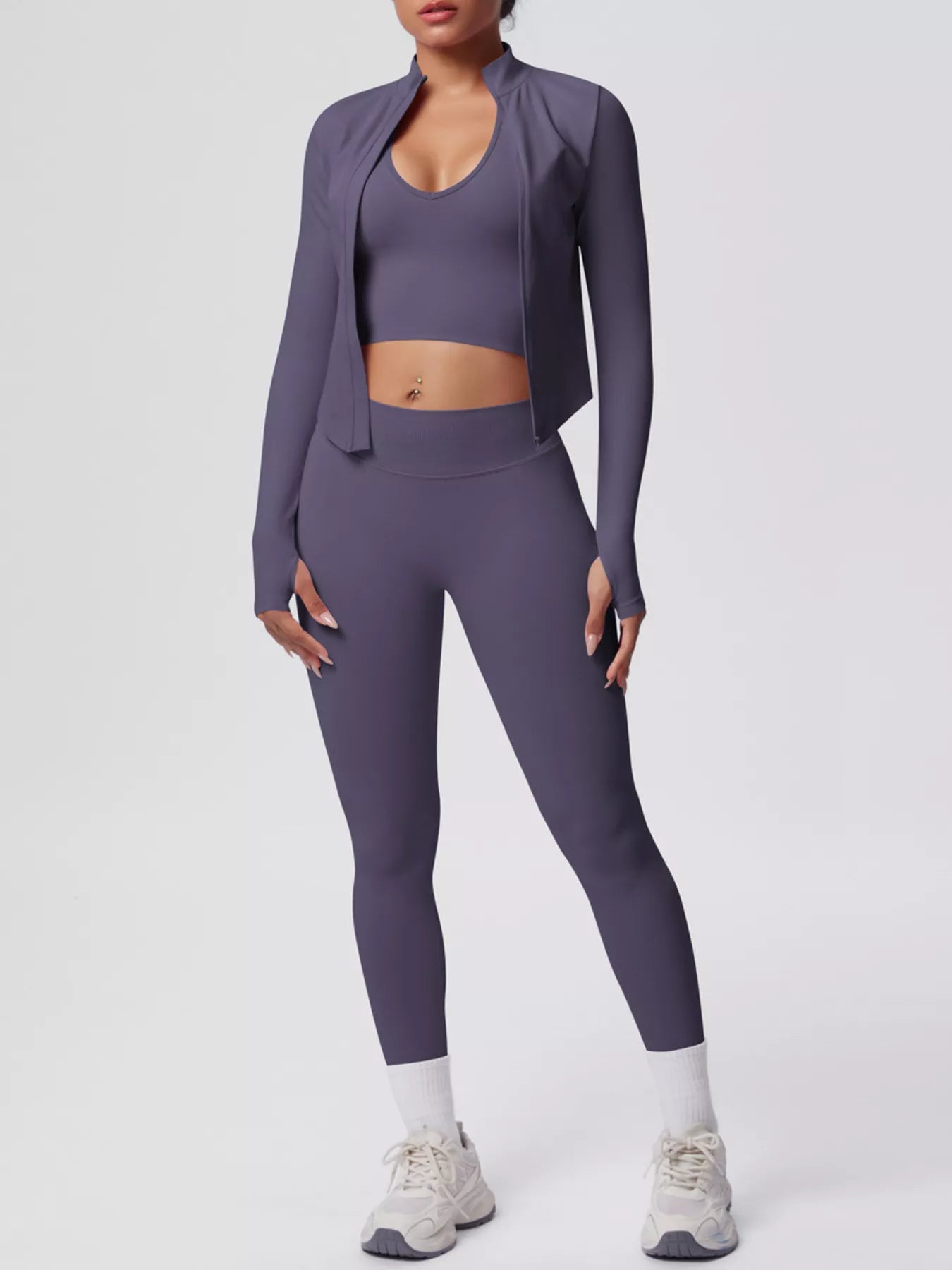 Stylish Activewear - Tank with Zip-Up Jacket Leggings Three-Piece