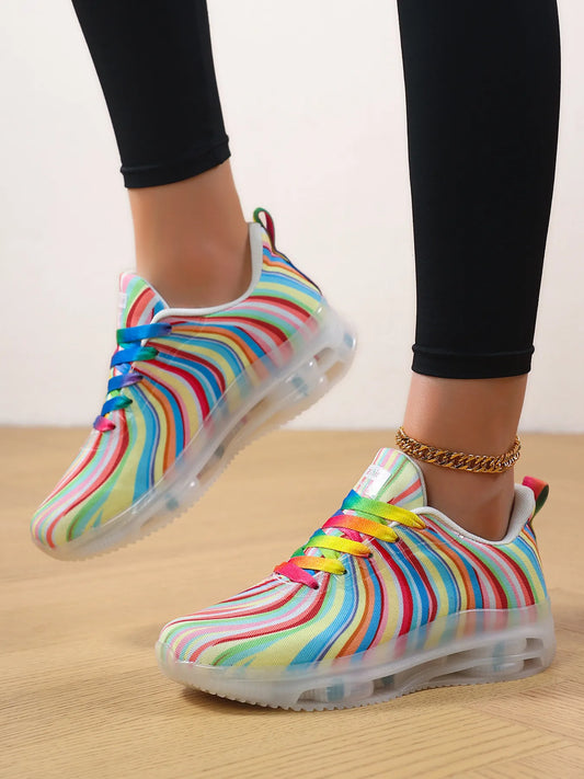Rainbow Swirl Lace Up Athletic with Transparent Sole
