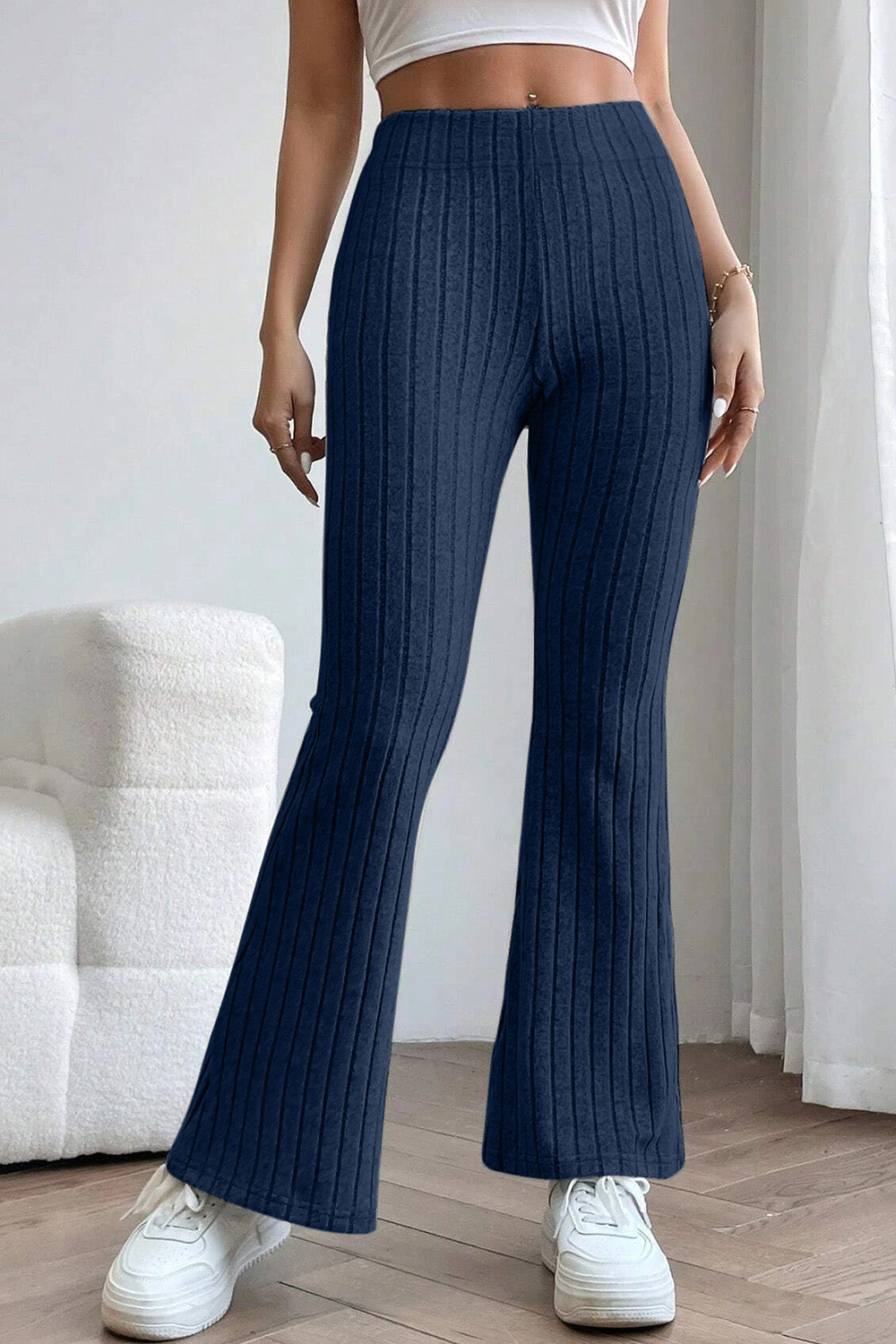 Basic Bae – Gerippte Schlaghose mit hoher Taille in voller Größe