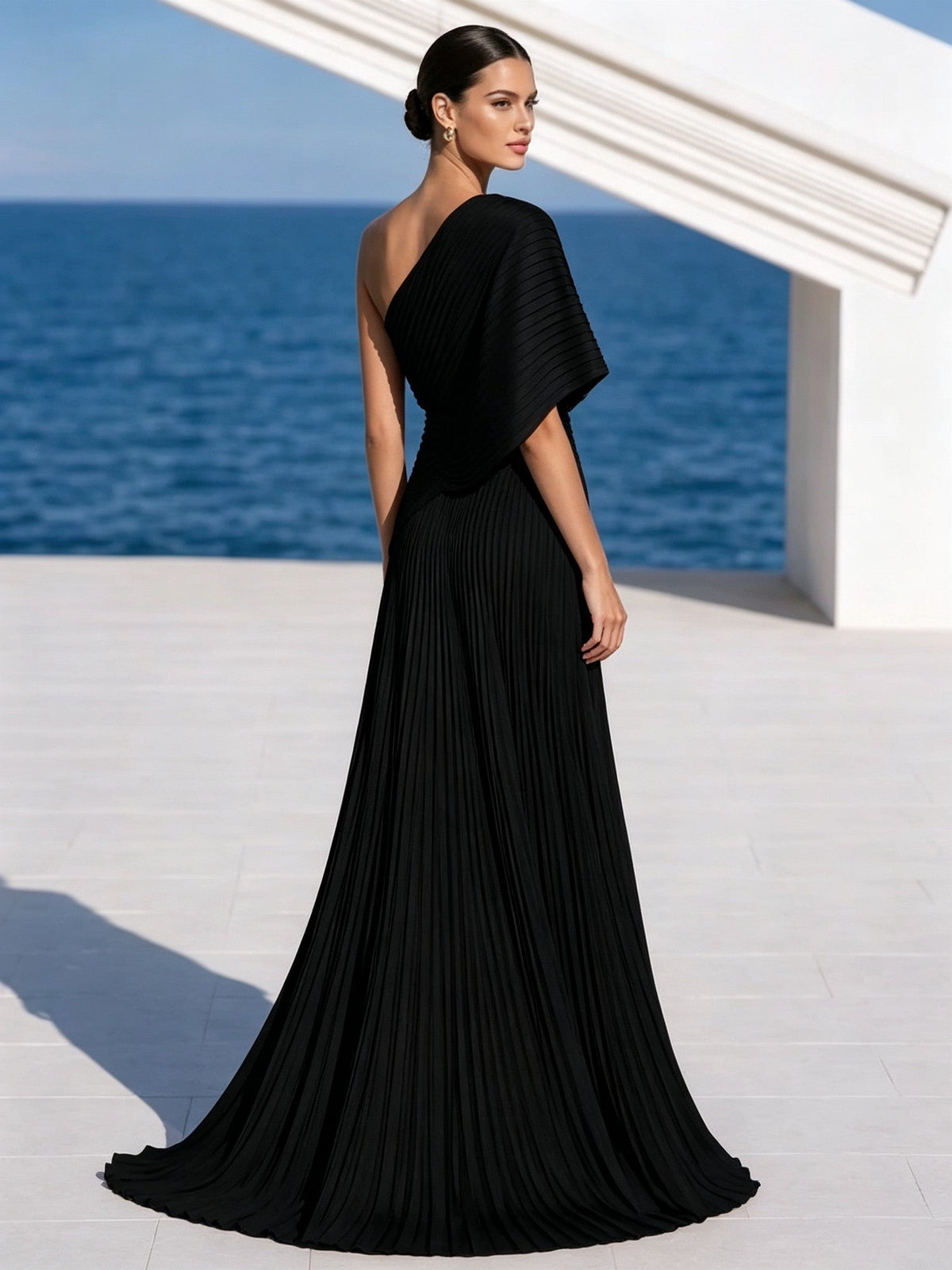 Vibrant Orange One-Shoulder Pleated Maxi Dress – Grecian Gown