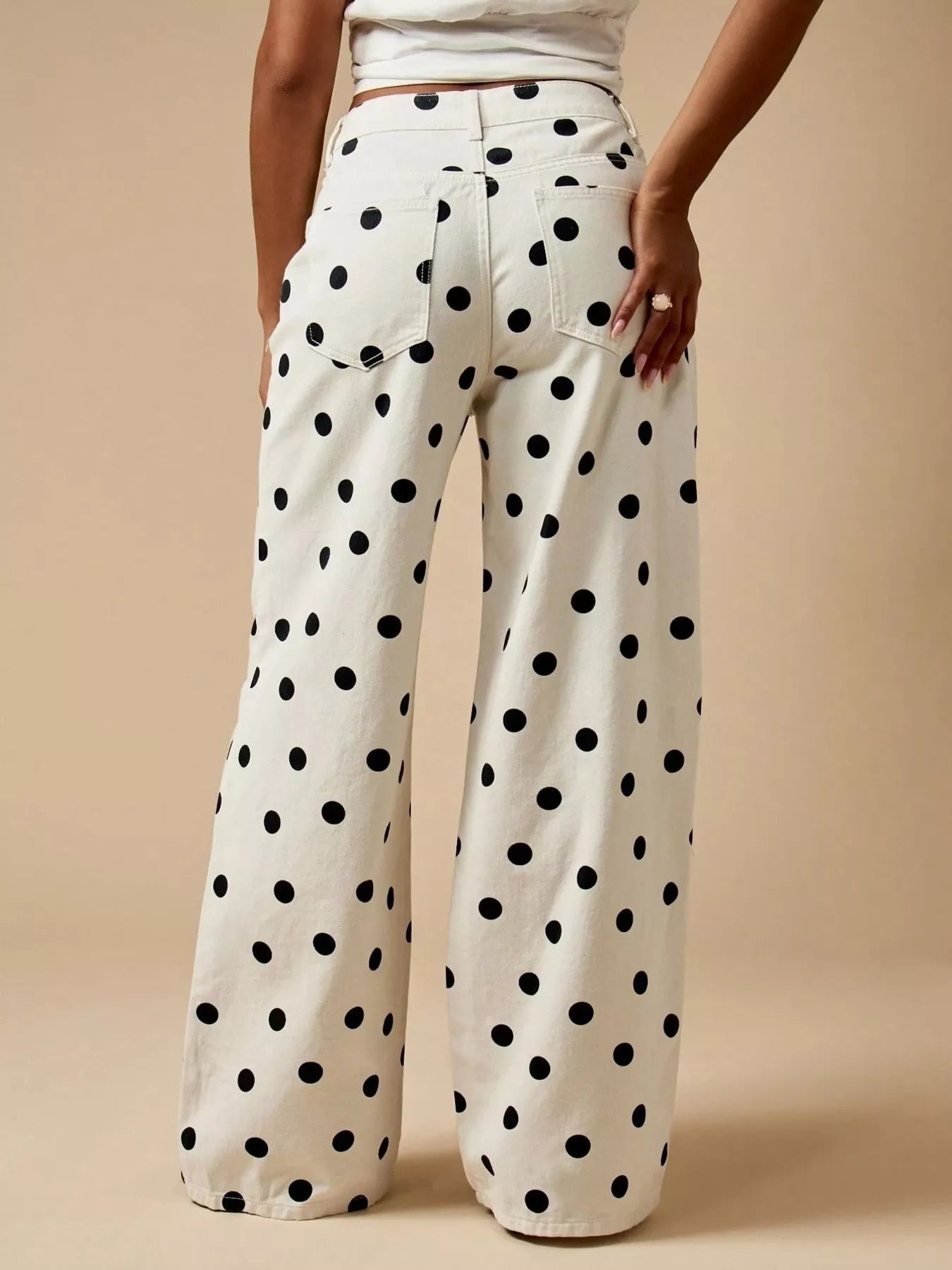 Polka Dot Wide-Leg Jeans