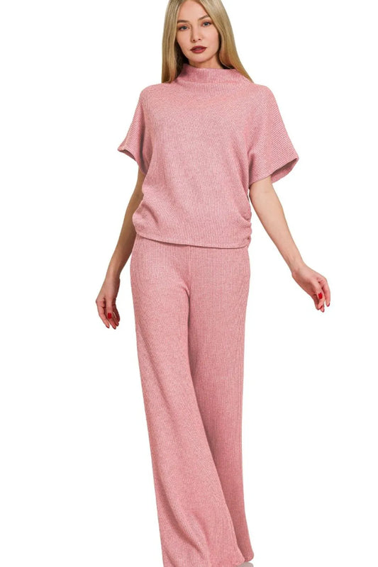Pink Blush Dream Mock Neck Top & Pants Set