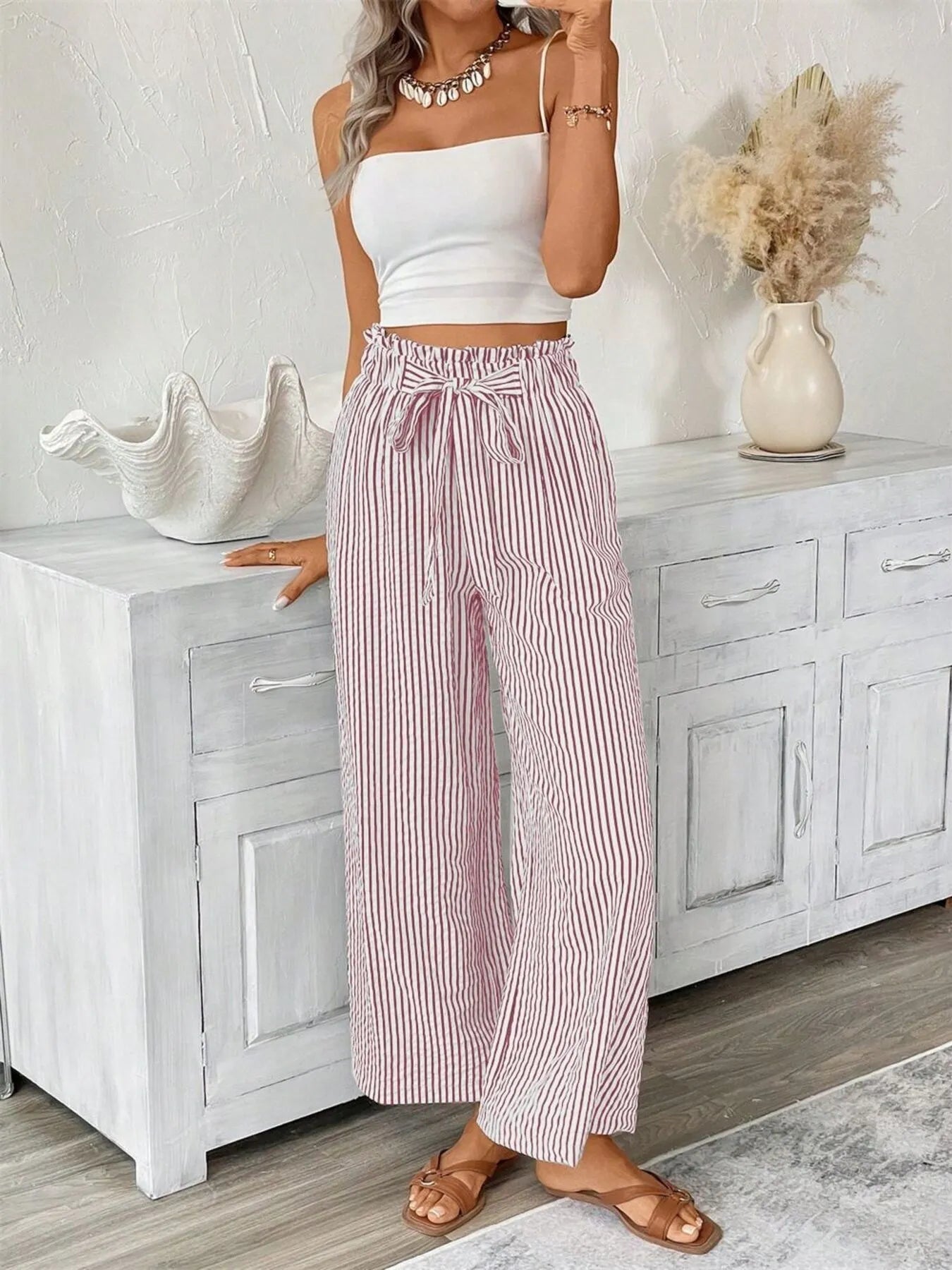 Signature Striped Paper Bag Pants (Full Size)