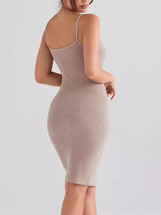 Women’s Ribbed Button-Front Bodycon Sweater Dress – Long Sleeve Knit Fitted Midi Dress