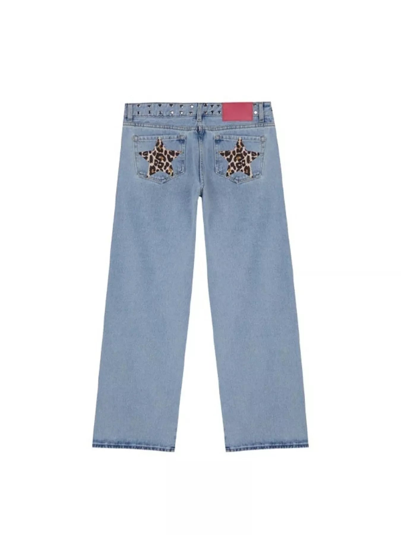 Leopard Star Patches Wide Leg Jeans