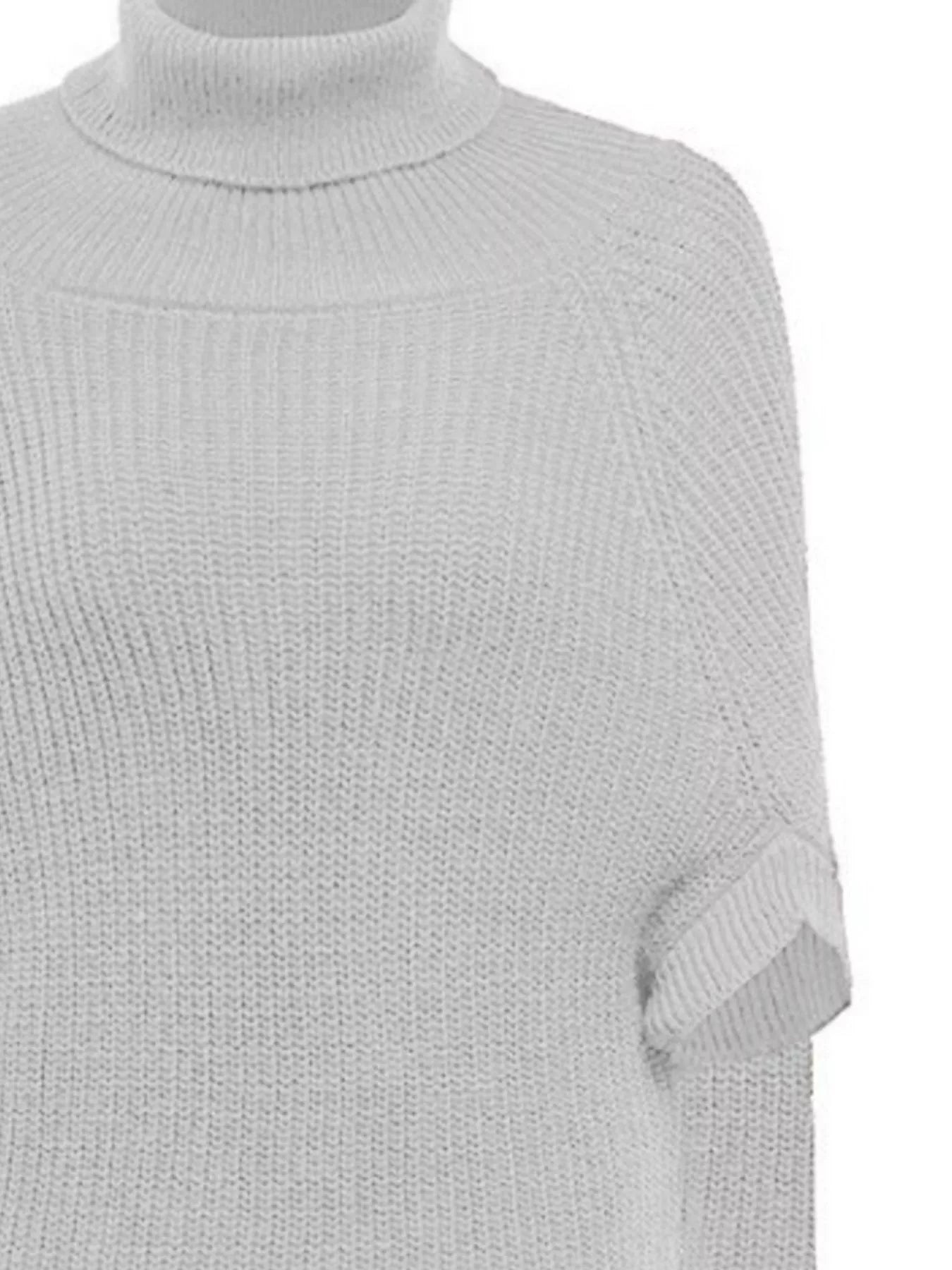 Full Size Turtleneck Knitted Cape Sweater Plus Size