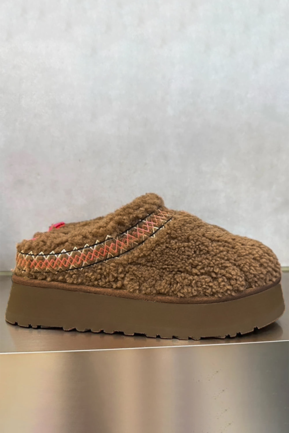 White Suede Contrast Print Plush Thick Sole Snow Boots