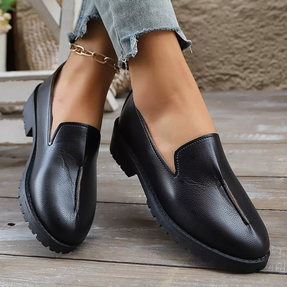 Round Toe Block Heels Loafers