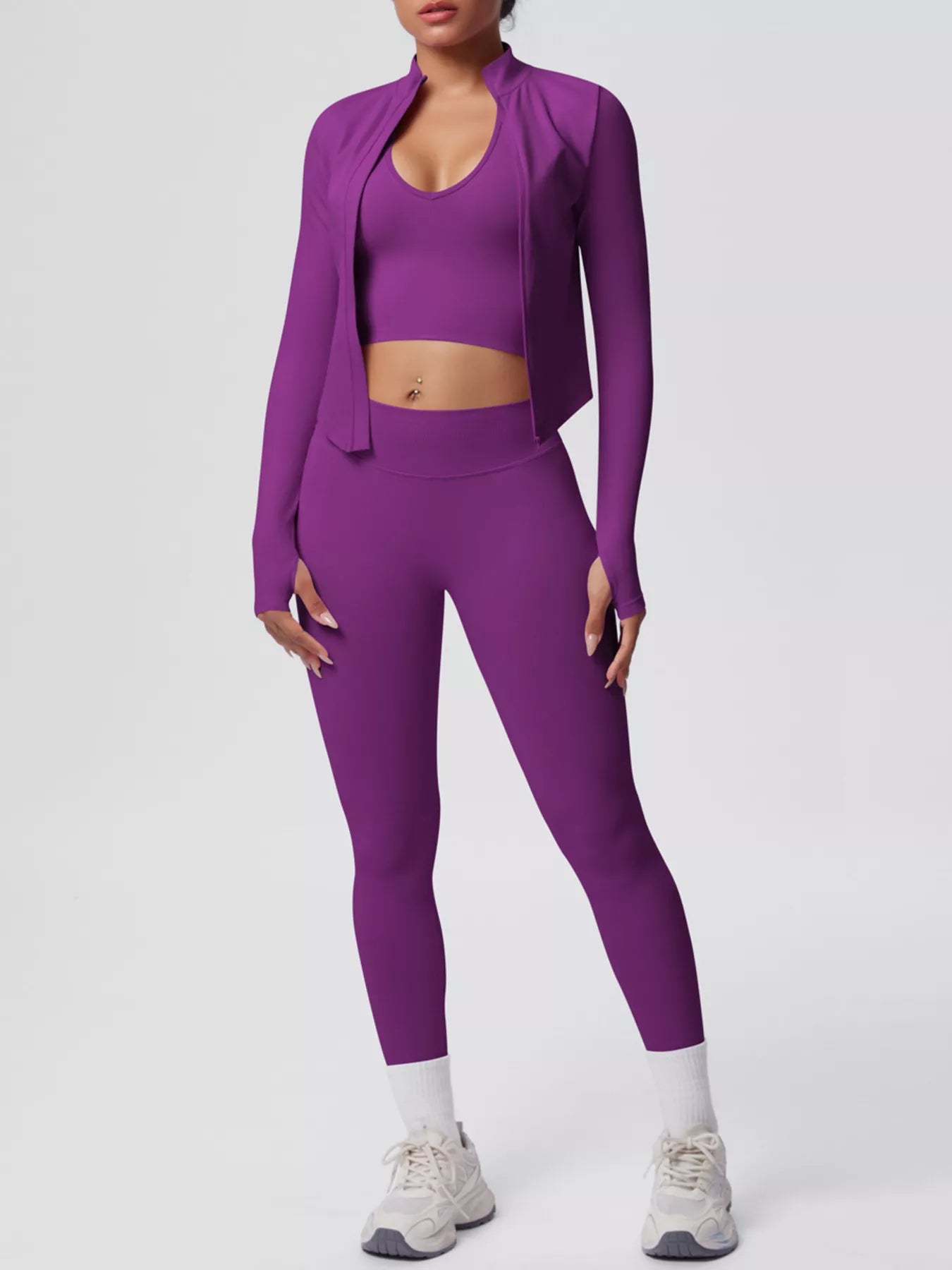 Stylish Activewear - Tank with Zip-Up Jacket Leggings Three-Piece