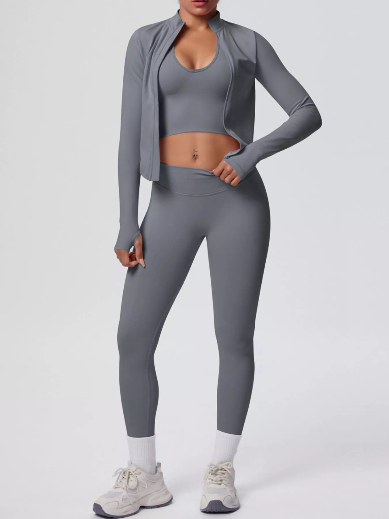 Stylish Activewear - Tank with Zip-Up Jacket Leggings Three-Piece
