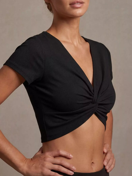 Twist Front Shirt Cropped Top